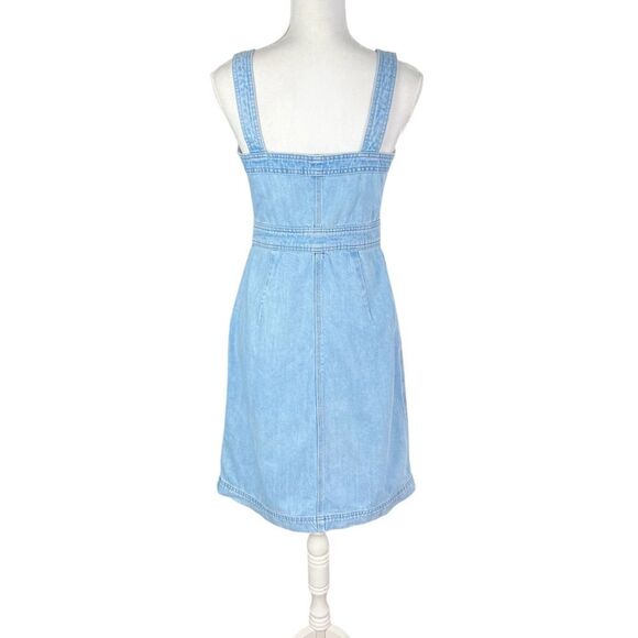 Topshop Moto Denim Jean Snap Front Dress Light Wash Square Neck Size 6 - Picture 2 of 7